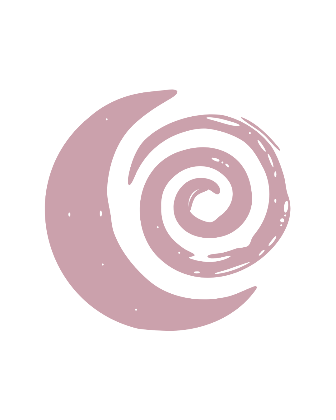 Disegno stilizzato di una luna di colore rosa chiaro con uno sfondo bianco.
