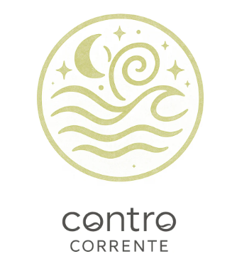 Logo con simbolo di luna, stella, spirale e onde, con testo 'centro corrente' sotto.