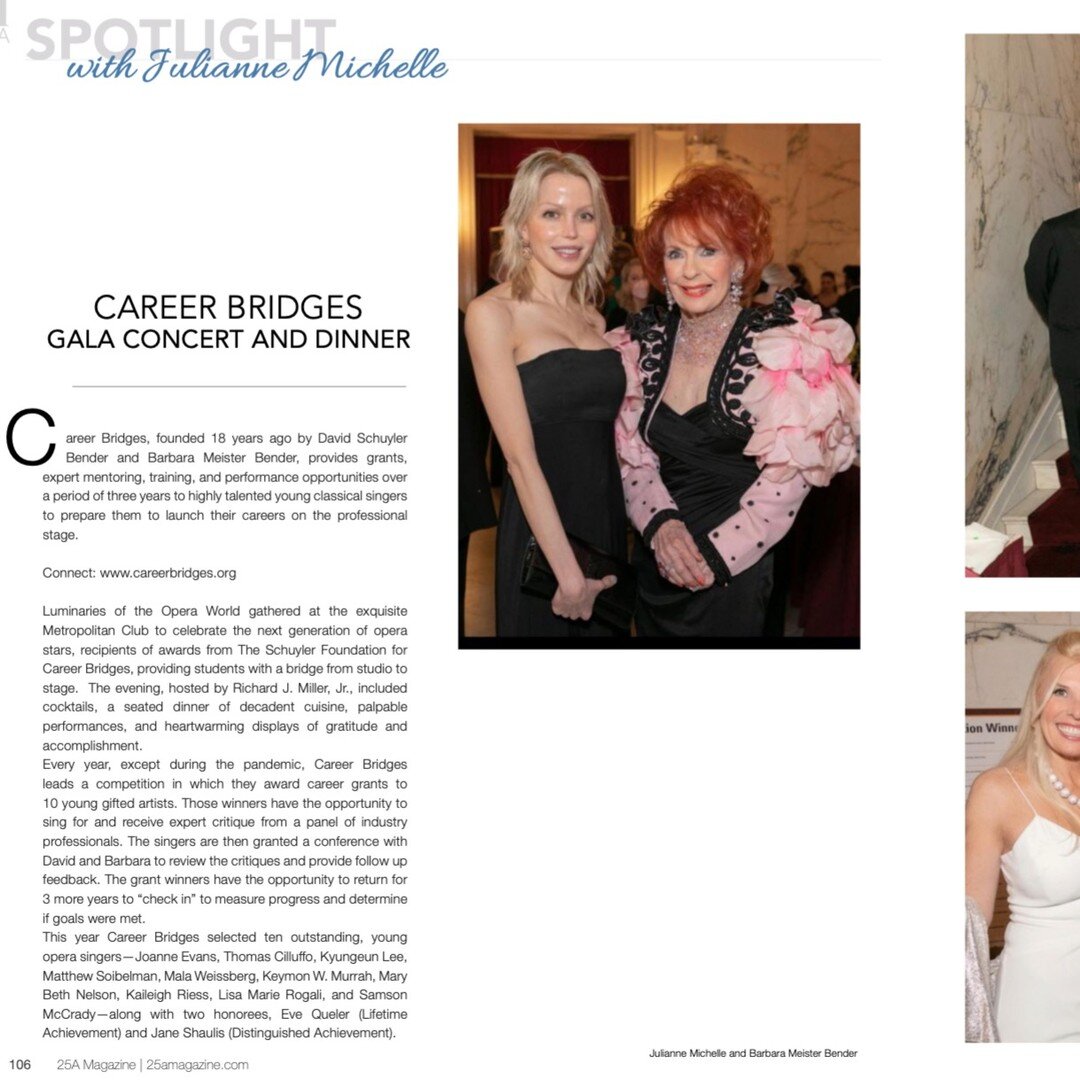 The July issue is LIVE! Check out #spotlightwithjuliannemichelle Thank you #careerbridges and Barbara and David Bender for including me at your delightful gala at the Metropolitan Club and for all your wonderful work! Thank you Lorraine Silvetz Metro