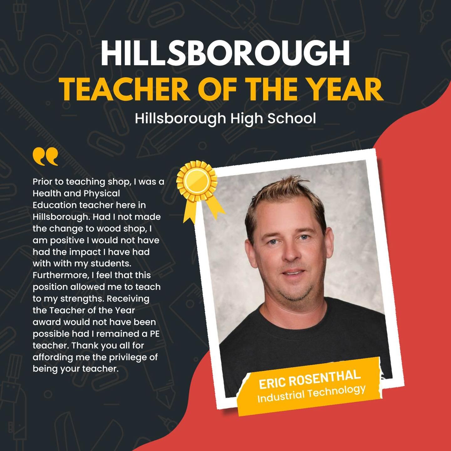 Congratulations to Eric Rosenthal, Hillsborough High School Teacher of the Year!