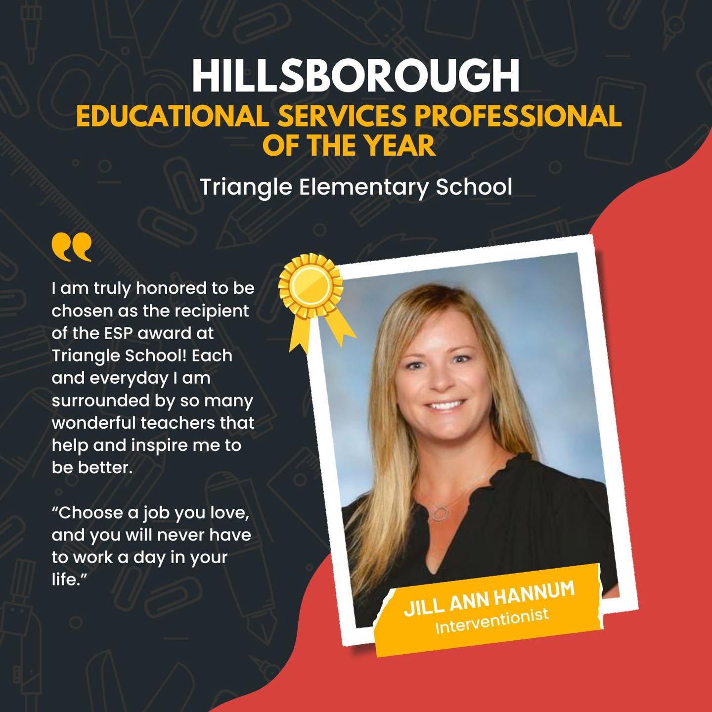 Congratulations to Jill Ann Hannum, Triangle Elementary School Educational Services Professional of the Year!