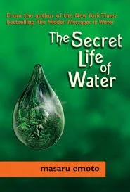 Book cover of 'The Secret Life of Water' by Masaru Emoto, featuring a large water droplet against a green background, with title and author's name prominently displayed.