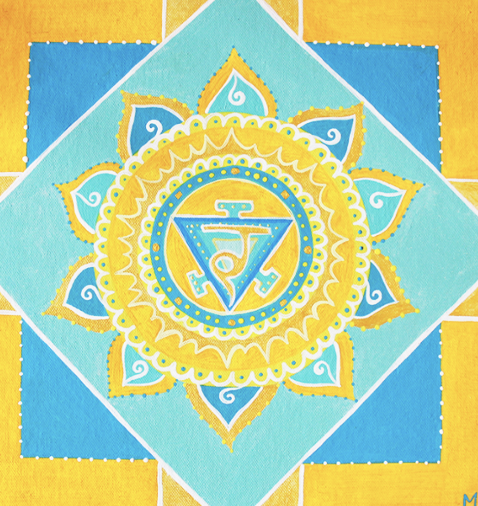 Manipura solar plexus chakra located in the upper abdomen associated with personal power and confidence