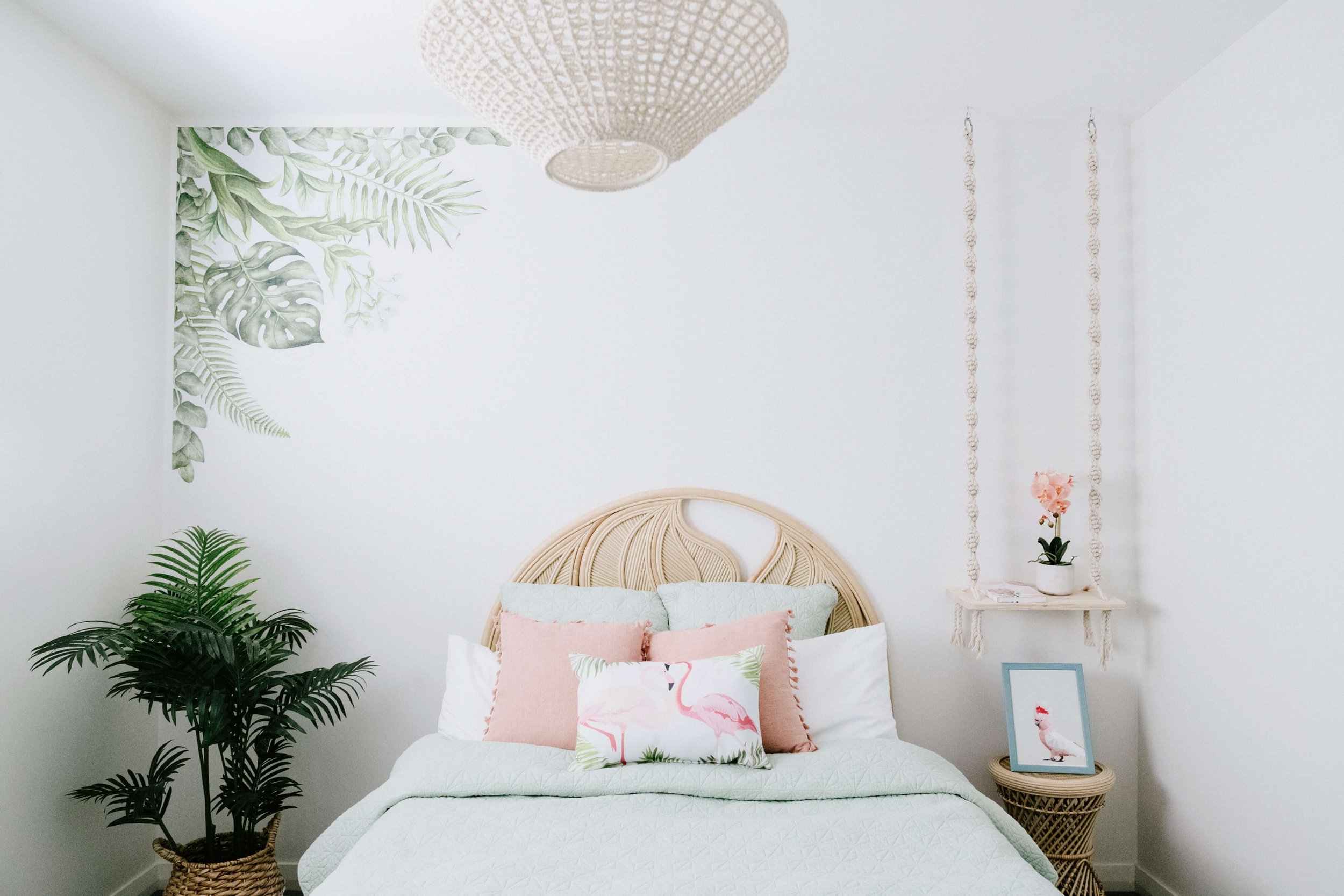 Girls bedroom interior styling tropical