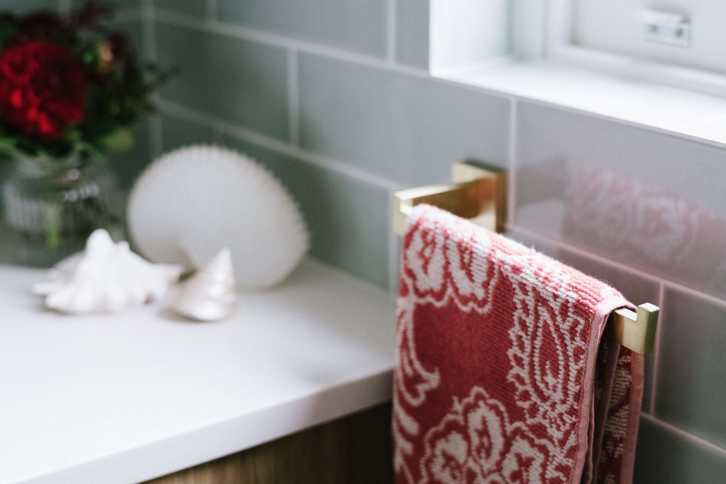 Interior Designer Art deco master bathroom styling sage green tiles
