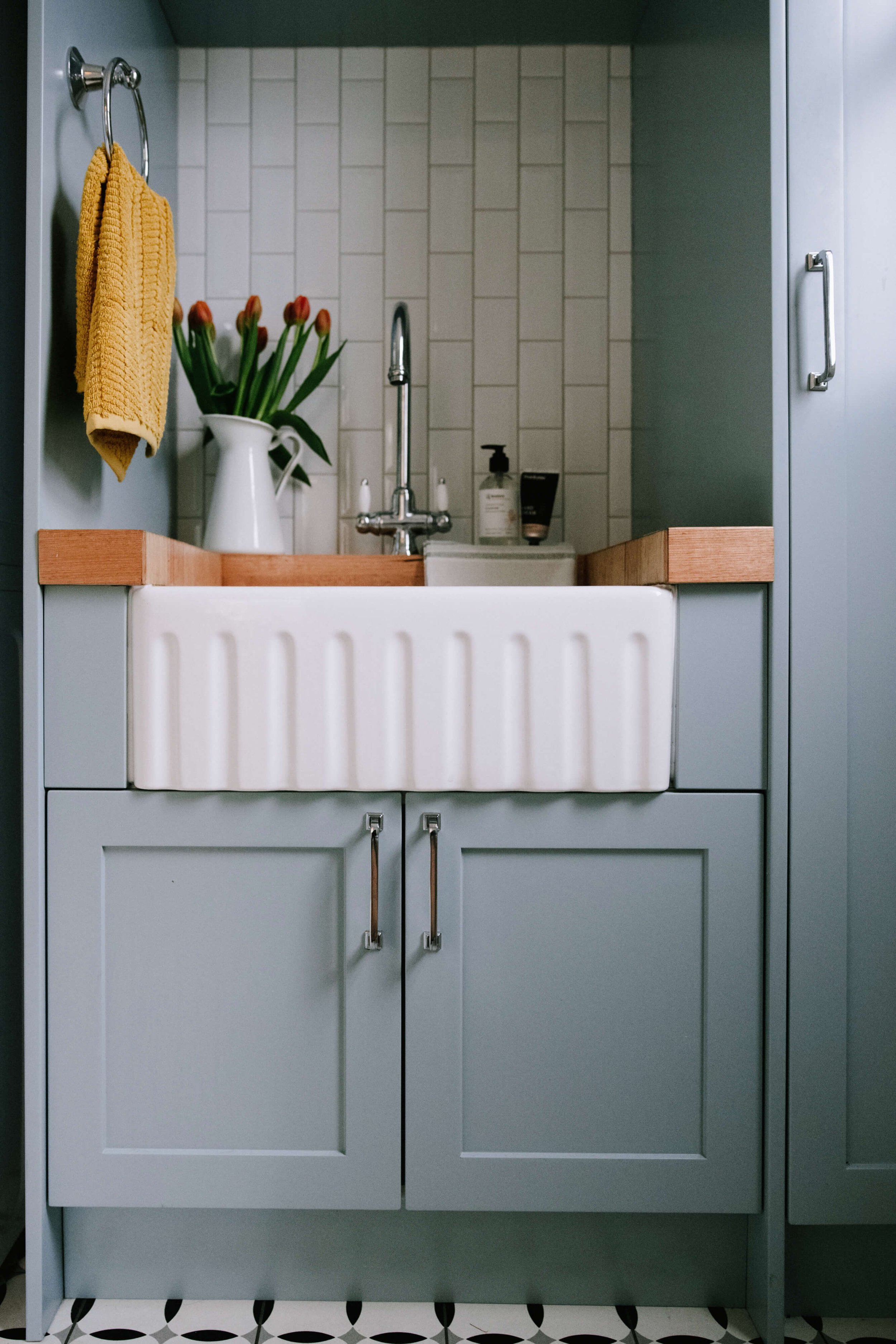 Interior Design Art deco home styling duck egg blue laundry