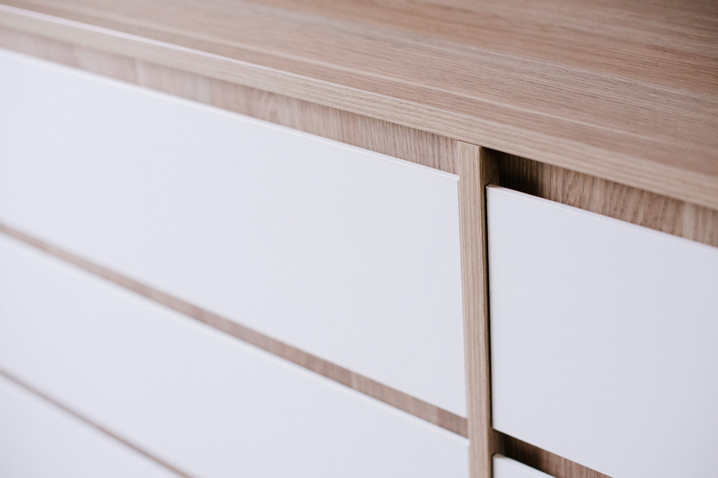 Interior designer case study - renovation walk in robe styling oak and white drawers