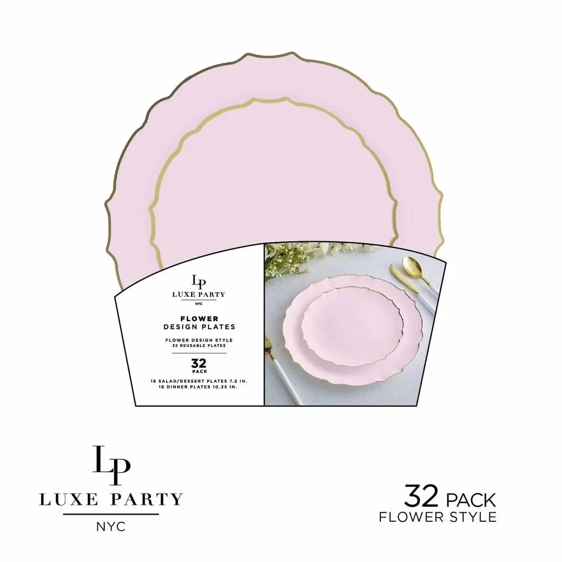 Blush/Gold Flower Plate Set-32 pack