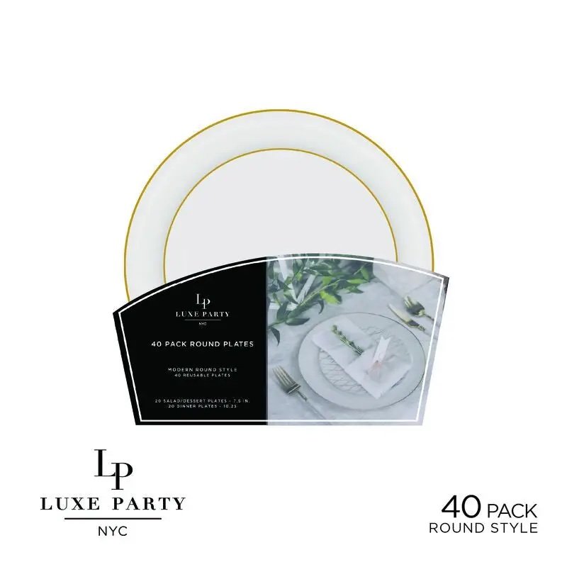 White/Gold Plate Set-40 pack