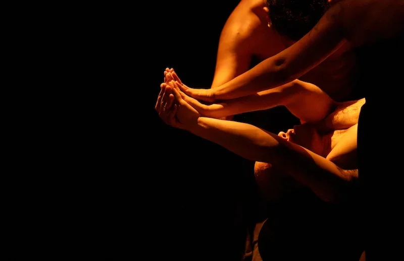Dancers performing Caught Again in the Net of Rebirth by Chandenie Gobardhan.
