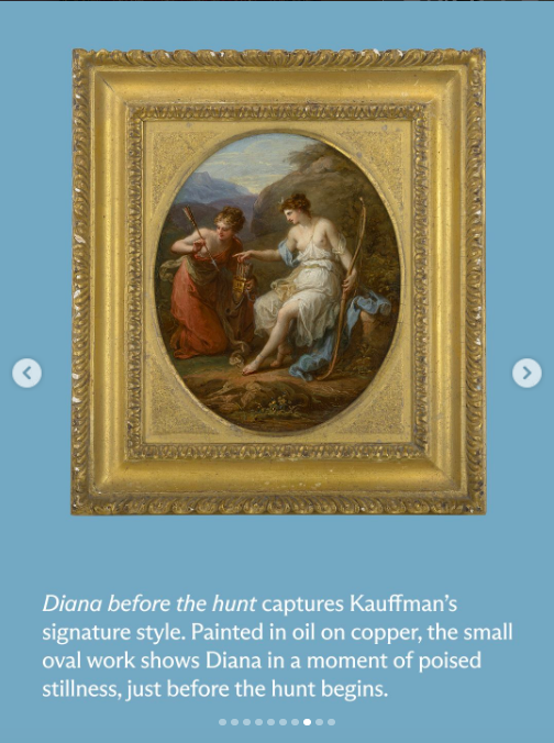 'Diana before the hunt' by Angelica Kauffman in a traditional gold frame.