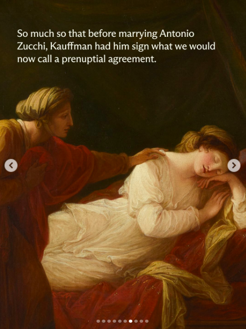Painting of a woman in a white dress peacefully asleep, as a man in red robes gazes at her and rests his hand on her shoulder.
