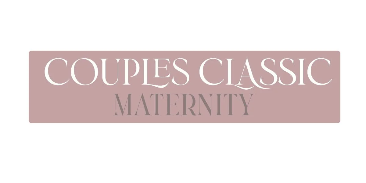 Text reading 'Couples Classic Maternity' on a beige background