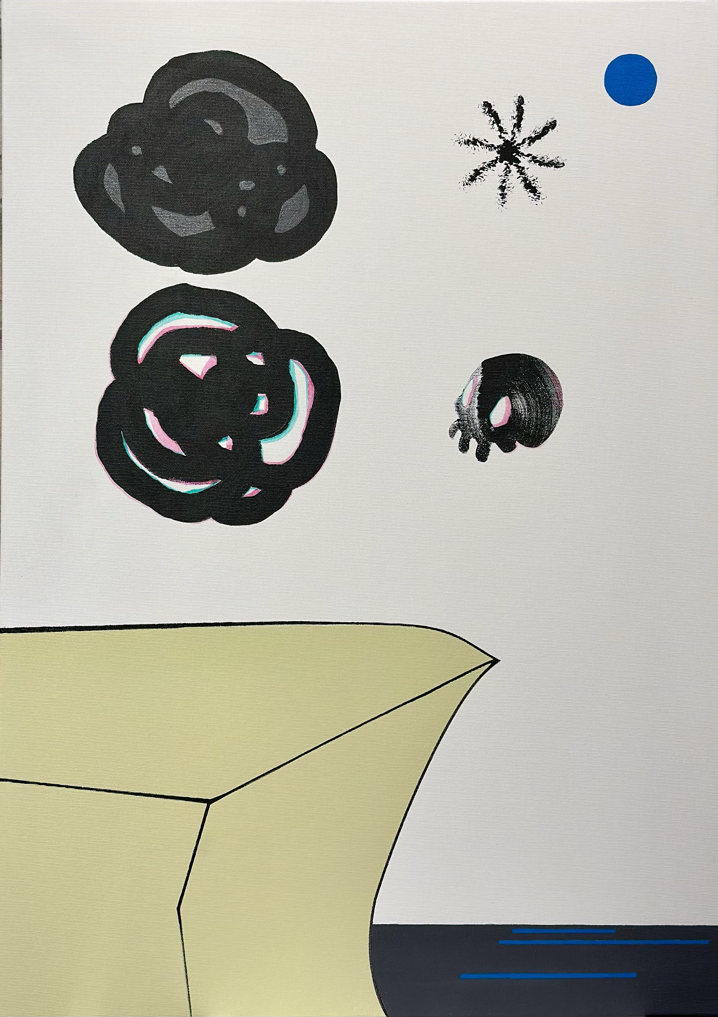 ONE VELVET, ONE CHROMATIC. 50x70cm acrylic and ink on canvas.