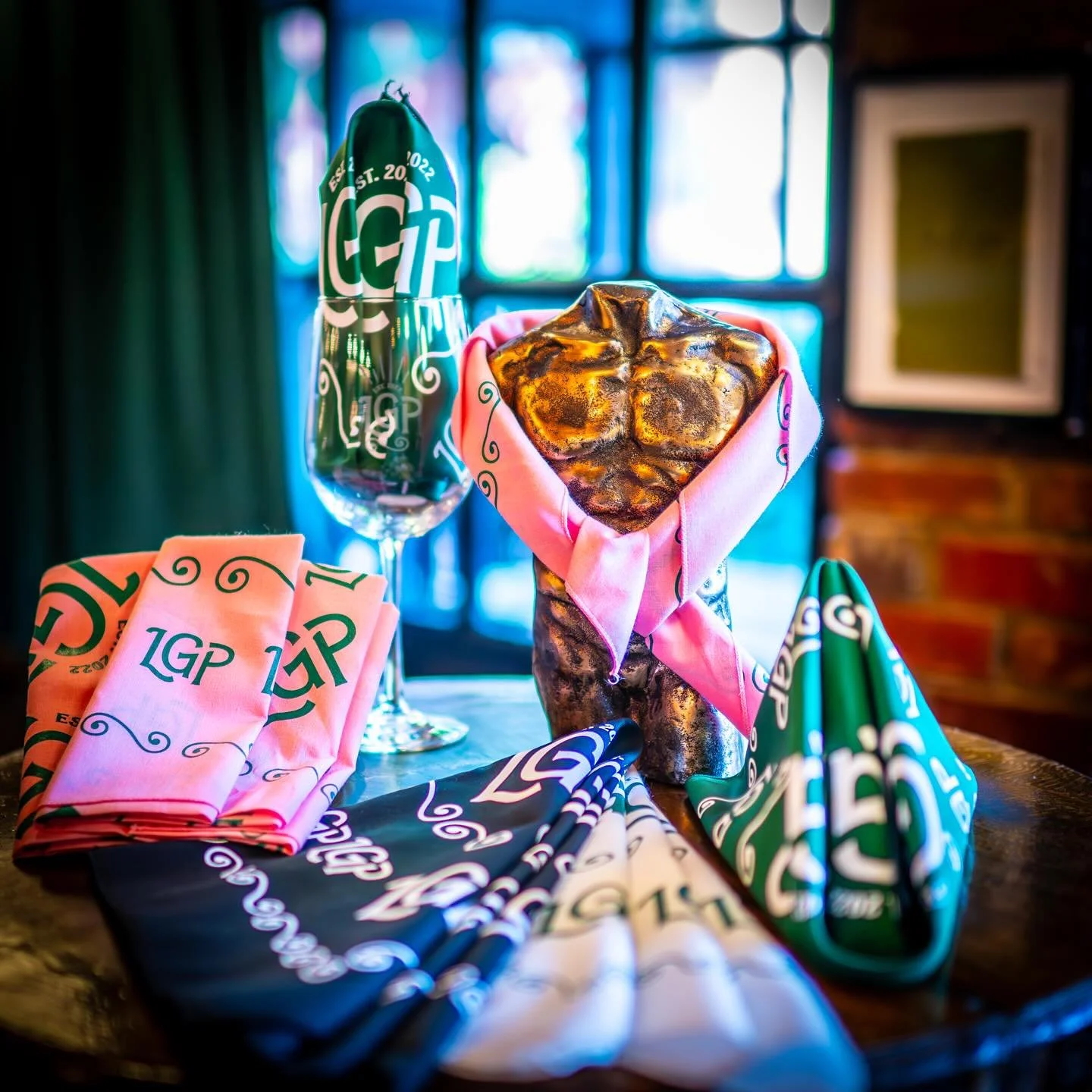 They&rsquo;re here! They&rsquo;re here! LGP Bandans are back! Black, White, Pink and Green for necks, heads, pockets&hellip; one size fits all! For working out or staying in, they&rsquo;re great for group fun too! 

All colors, both locations!