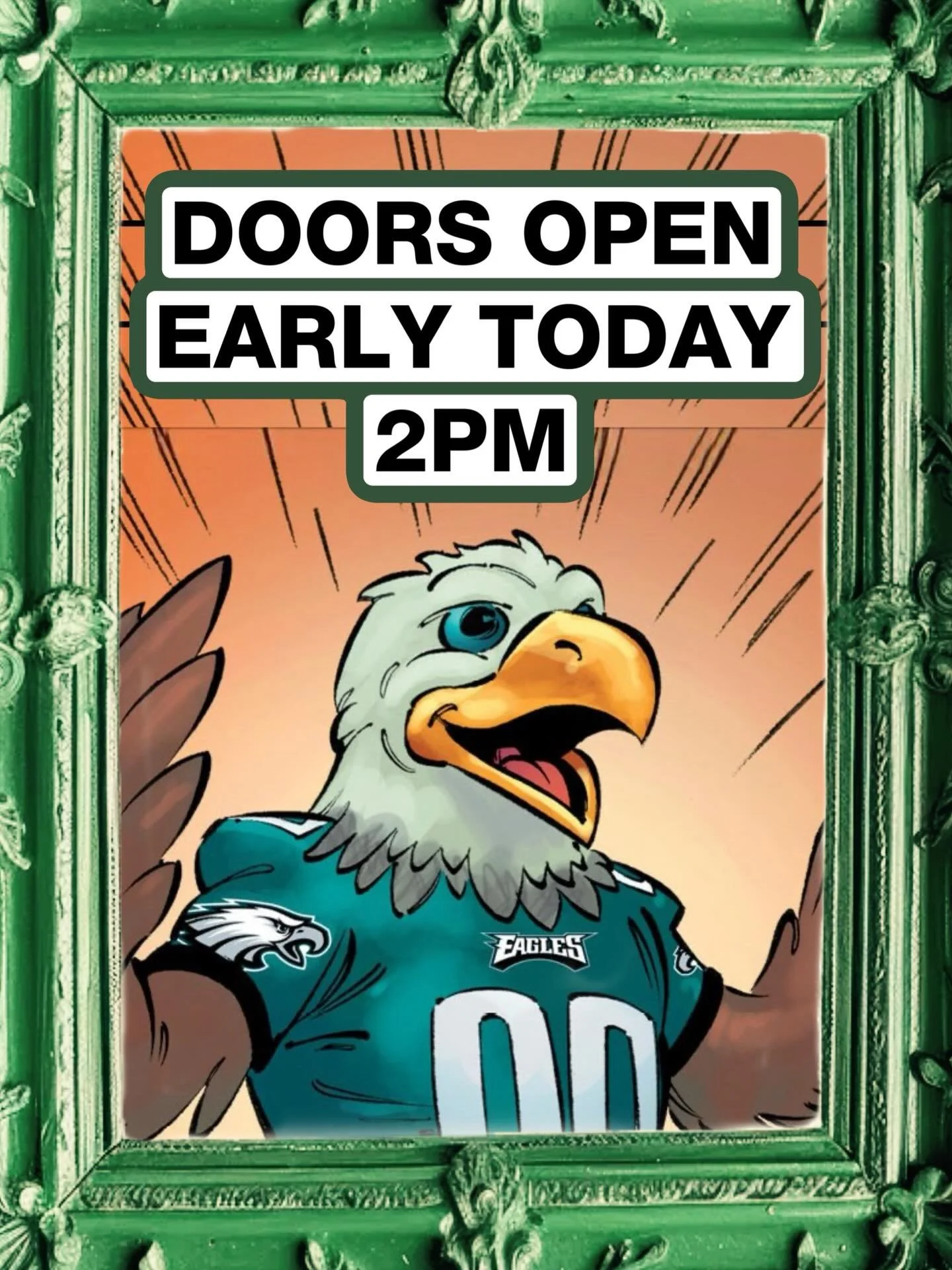 DOORS OPEN 2PM TODAY! Come on by and enjoy some Black Friday Game Day Specials! 🦅🦅🦅🏈🏈🏈