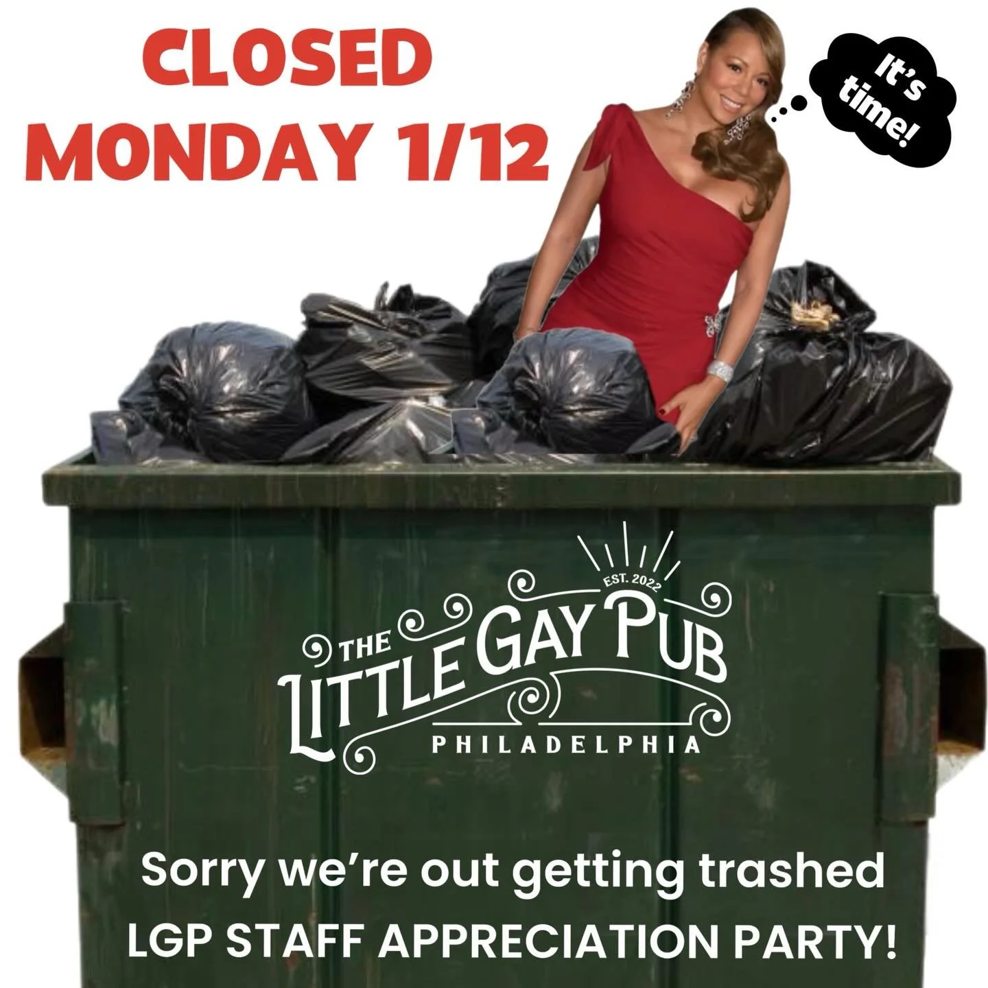 📣 CLOSED MONDAY 📣 We hate to see  it, but we love to do it! @thelittlegaypubphilly will be CLOSED Monday 1/12 for our first annual staff appreciation party! We&rsquo;ll be out and about The Gayborhood celebrating the best staff in the business! If 