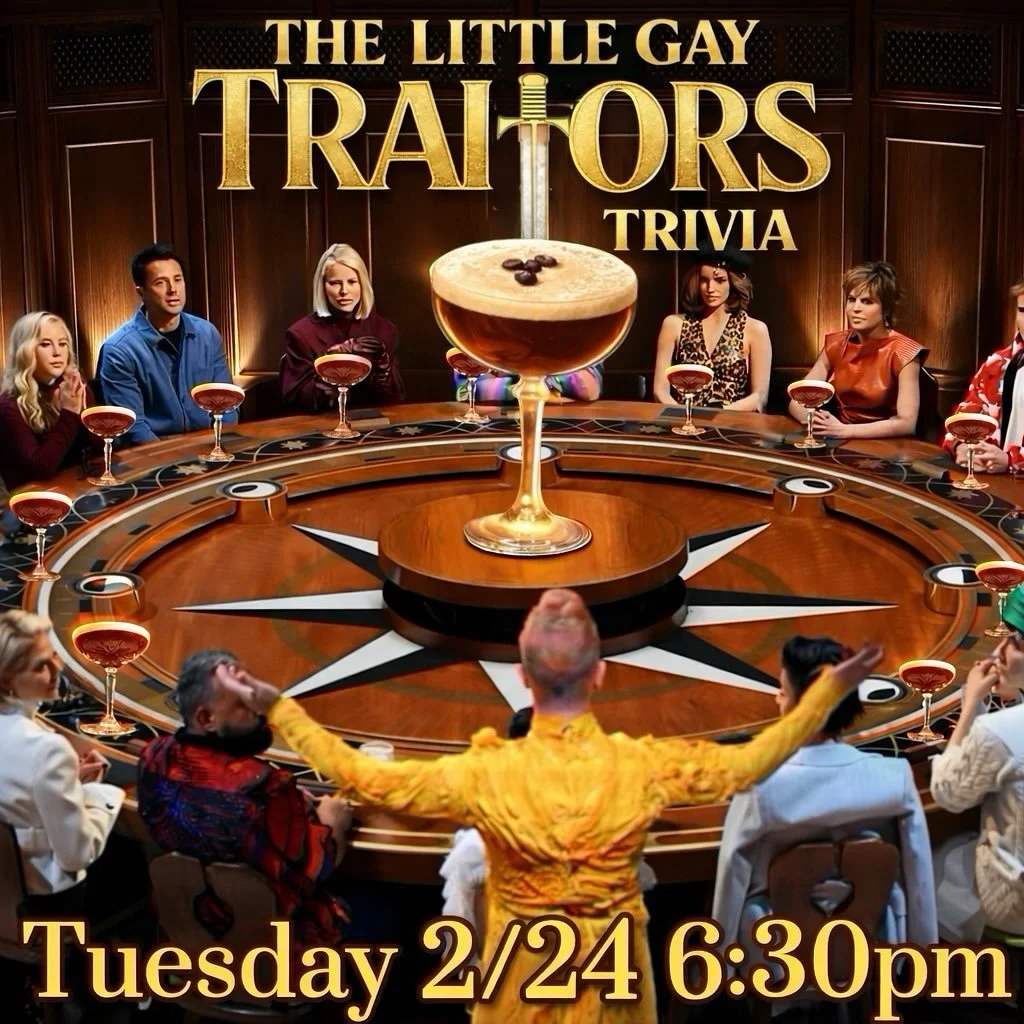 🔪🍸 THE LITTLE GAY TRAITORS: TRIVIA NIGHT 🍸🔪

Faithful or Traitor?
We accept you for who you are either way&hellip;
Join your hosts @bravostonemanor &amp; @bravowhilebaked, hopefully they won&rsquo;t throw your portrait on the ground. 
🗓 Tuesday 