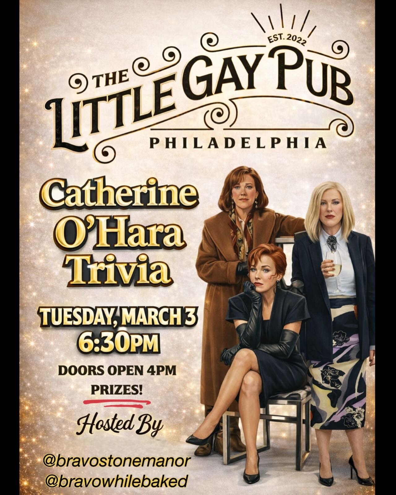 Day-o, daaaaaay-o
Daylight come and me wan&rsquo; go to TRIVIA 
Dust off your wigs. Practice your Moira accent&hellip;&hellip;and don&rsquo;t leave Kevin at home.

An iconic night of Catherine O&rsquo;Hara trivia in tribute to all the joy she brought