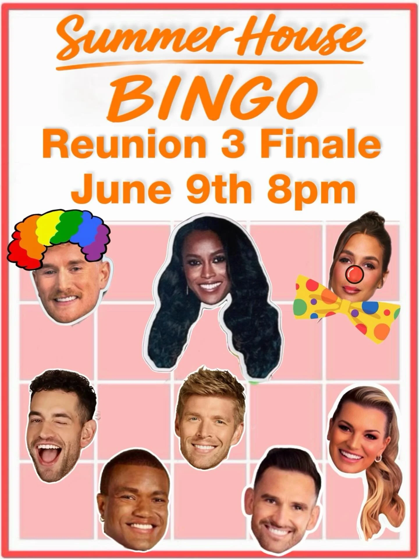 ☀️🏖️ SUMMER HOUSE BINGO 🏖️☀️

One final night in the Hamptons.

Join us for Reunion Part 3 and play Bingo through every interruption, eye roll, deflection, and dramatic walk-off.

🎯 Bingo prizes

🍸 Summer cocktails

📺 Reunion Finale at 8pm. Come