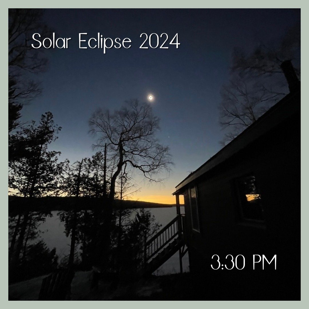 Yesterday was a day we'll never forget! 🌖🌘🌑 Our town of Rangeley, the view from Sunset Cabin, and the path of totality...it was pure MAGIC. Seeing the sky darken in the middle of the day was incredible, and the shared excitement of our guests and 