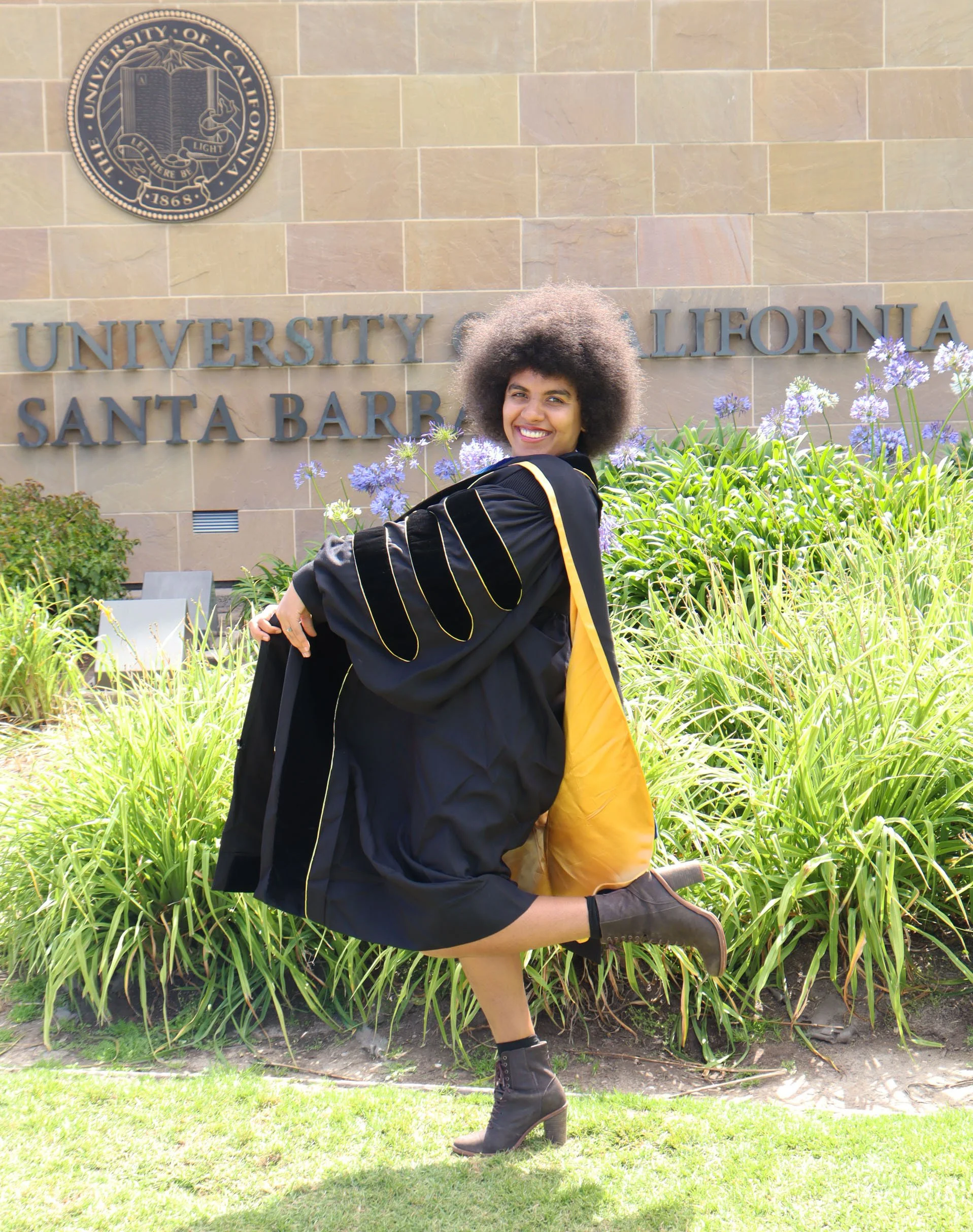 Dr.Solaire Denaud, June 2026 Ph.D. Graduation (picture by Dr. Candice Lyons), at UCSB