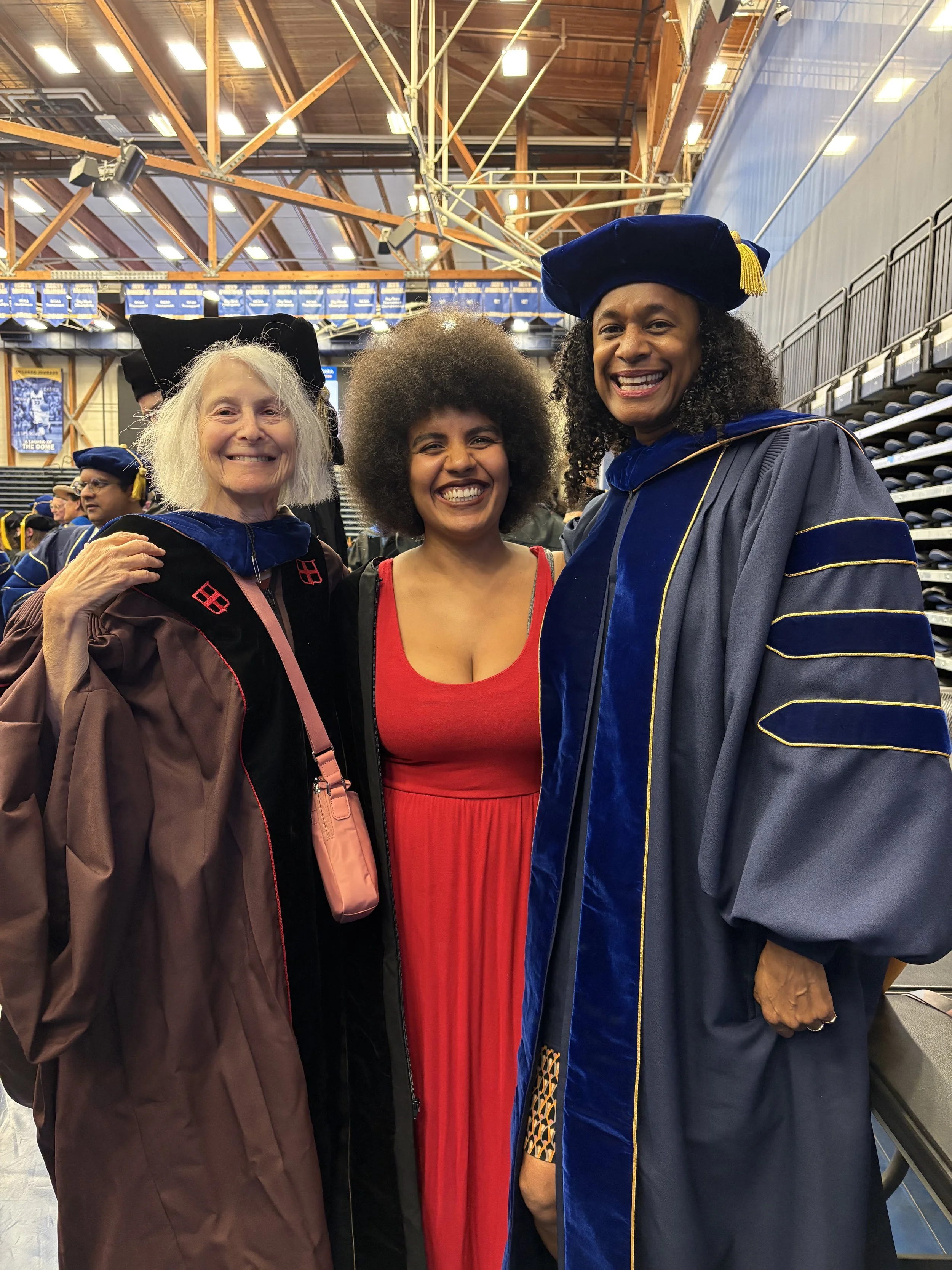 Dr.Solaire Denaud, Dr.Eileen Boris and Dr.Cathy Thomas at UCSB's Commencement Ceremony, June 2026