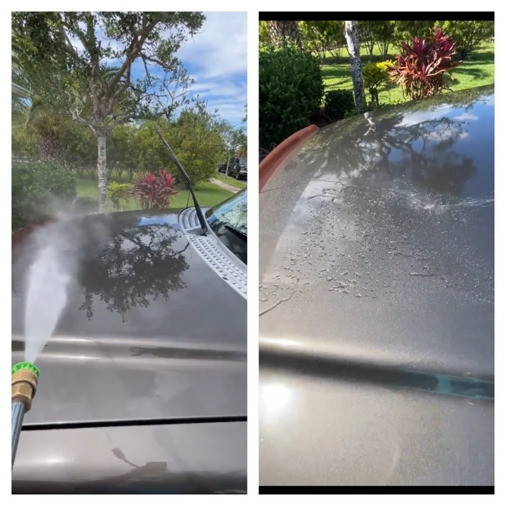 Exterior clean water beading before and after