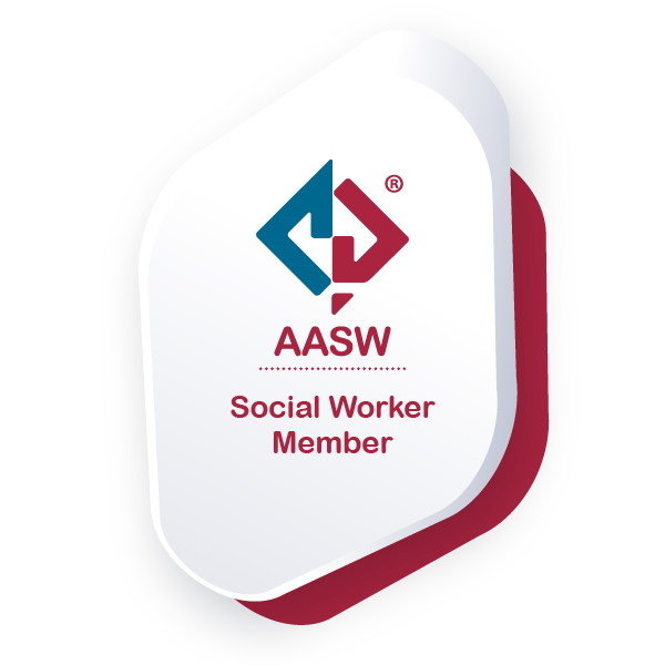 Badge with the AASW logo, titled 'Social Worker Member'.