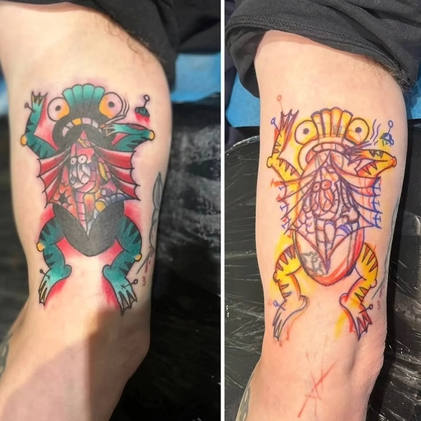 Cover-up Tattoo by @trailerprkmark.tat2 
(swipe for before pic)

#frogtattoo #coveruptattoo #freehand #olympiatattoo #olympiawa