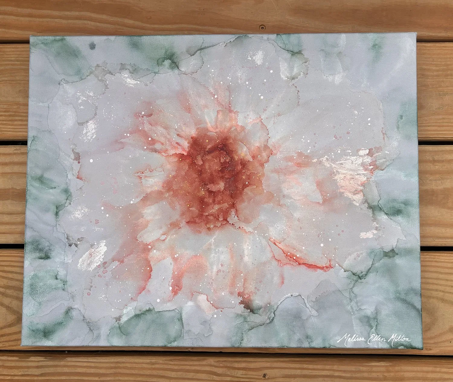 CLICK IMAGE "Shimmer"  Alcohol inks & acrylic paint on canvas. 16x20. $325. Duplicate prints start at $40