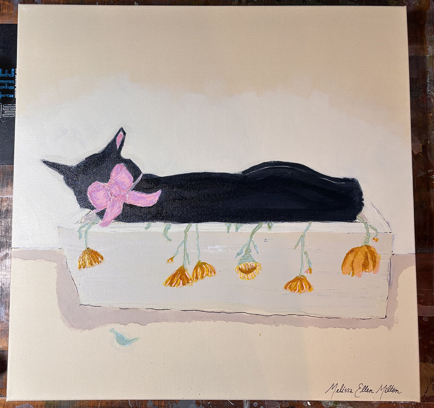 CLICK IMAGE "Cat Nap"  Alcohol inks & acrylic paint on canvas. 16x20. $325. Duplicate prints start at $40