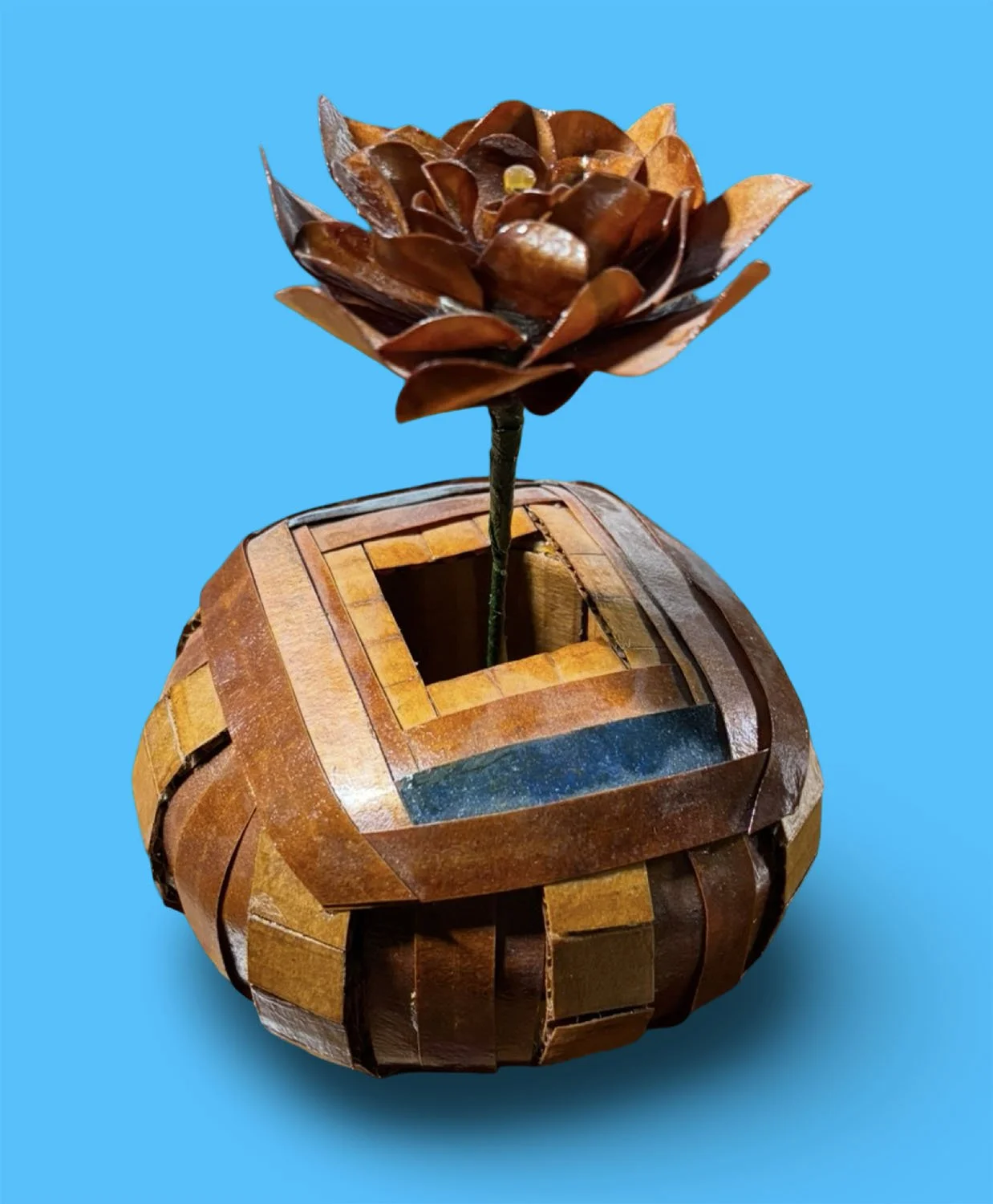 "Flower You Never Have to Water"  Hand made from cardboard, varnish, and acrylic paint. $55