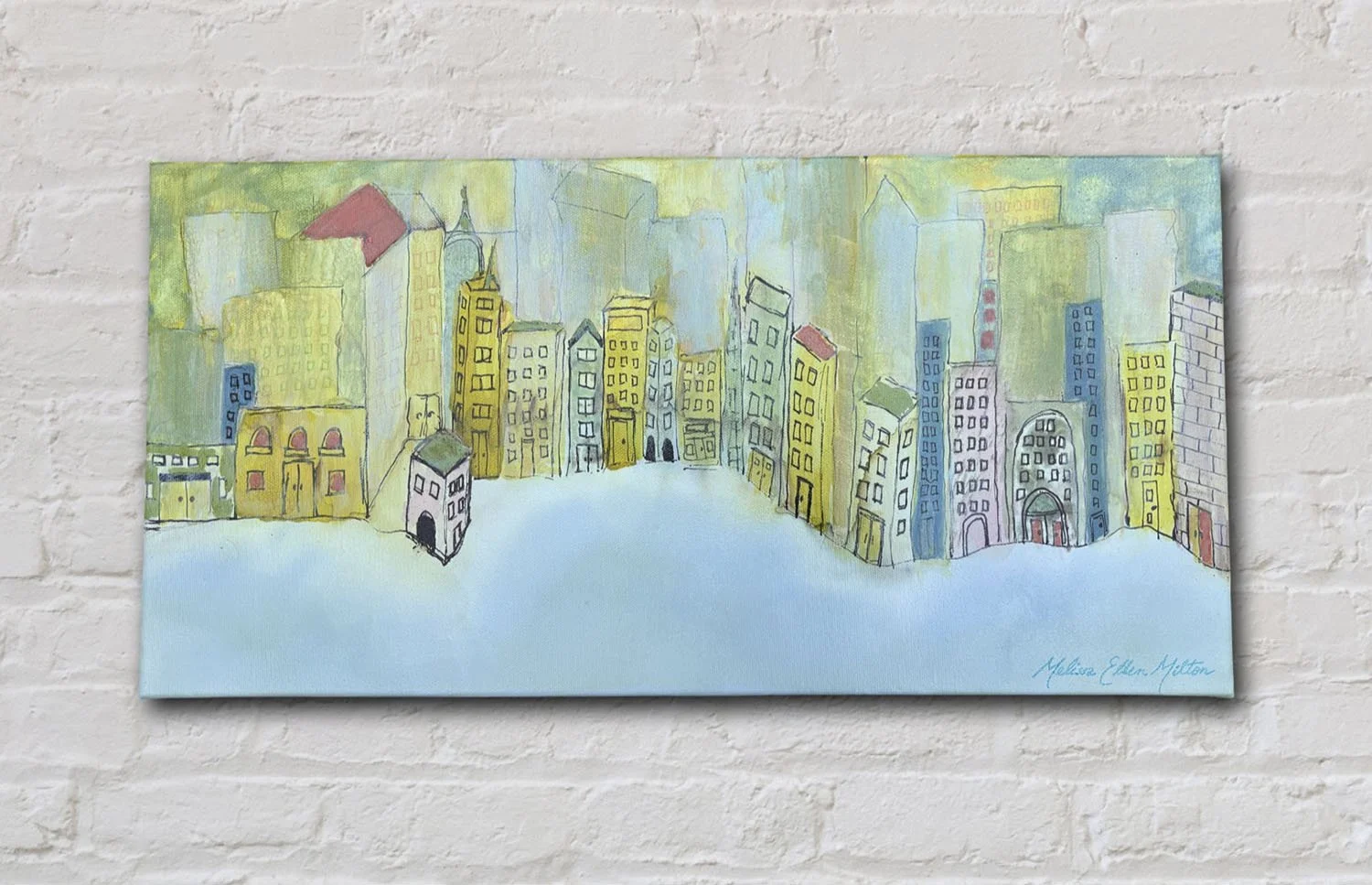 CLICK IMAGE "City"  Alcohol inks & acrylic on canvas. 10"x20". $225. Duplicate prints start at $40.
