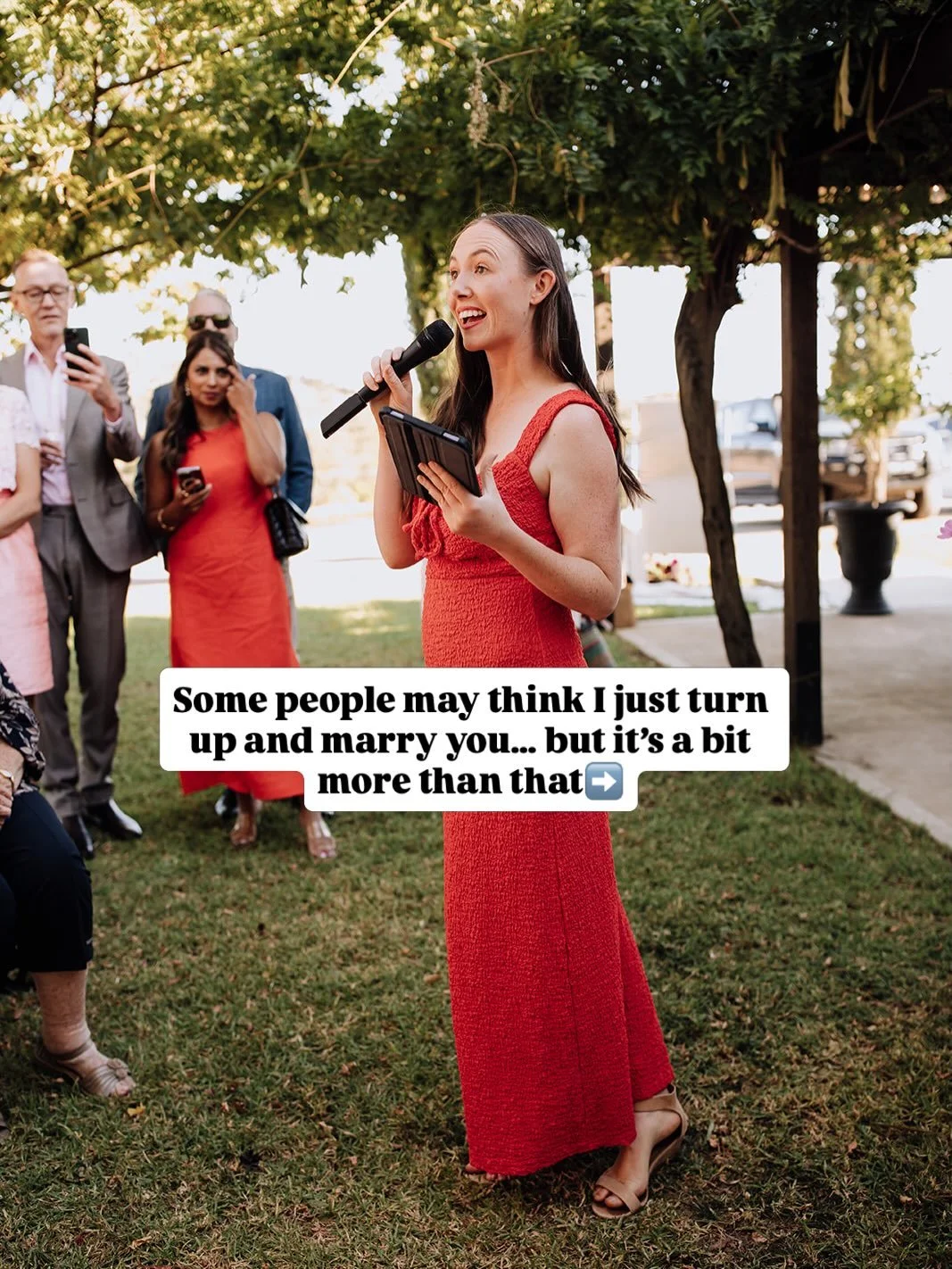 Most people don&rsquo;t realise what a celebrant actually does until they&rsquo;re in it.

You shouldn&rsquo;t have to think about logistics, wording, or what comes next on your wedding day.

You just get to be there, fully.
And I take care of the re