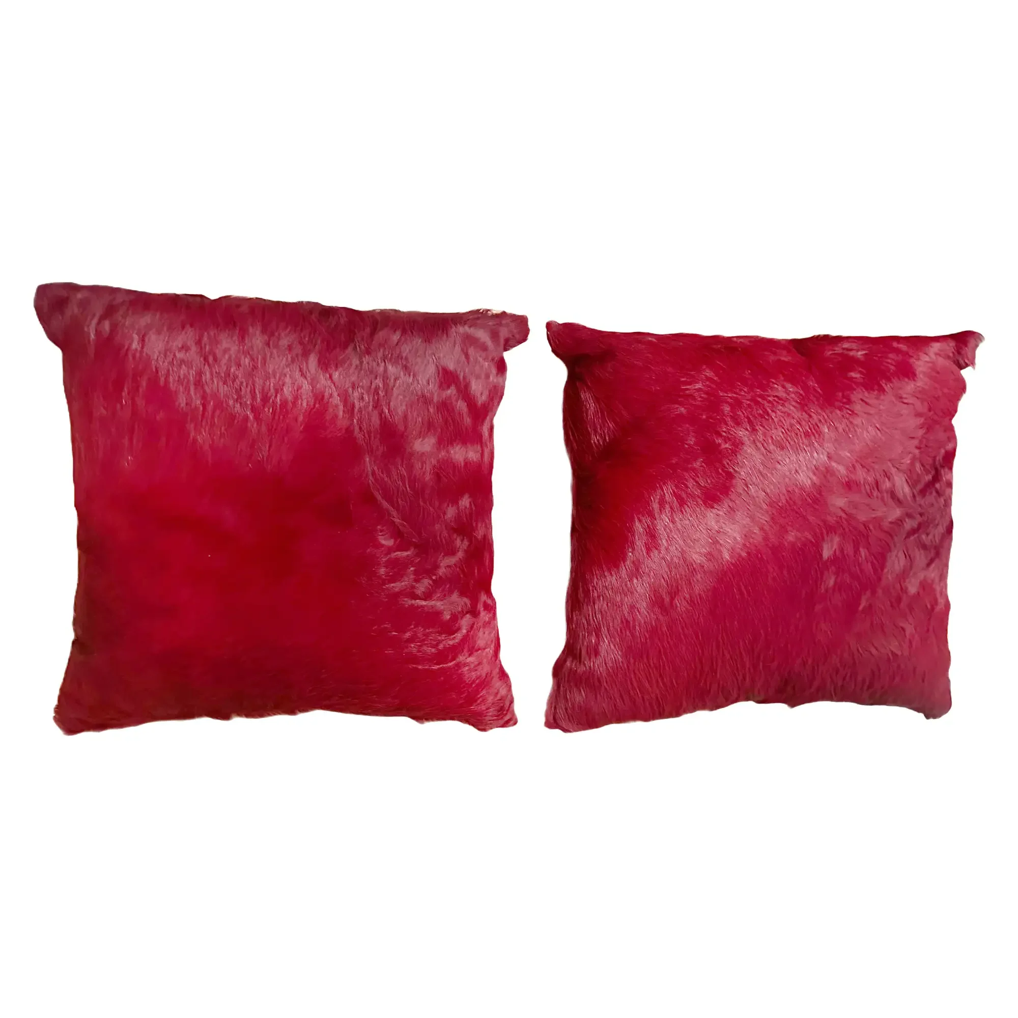 Pair of Kyle Bunting Rose-Red Hide Pillows