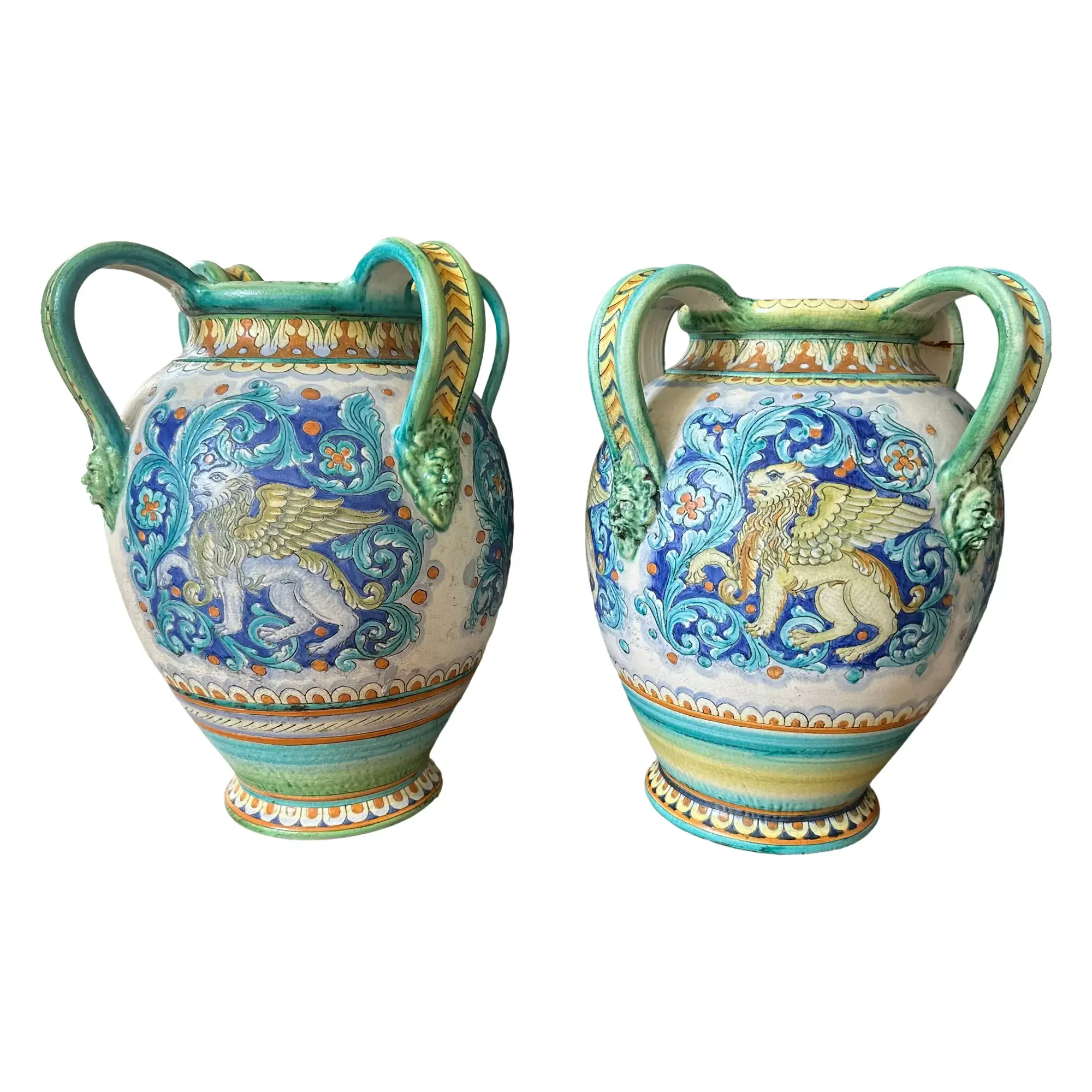 Pair of Italian Renaissance–Style Majolica Vases
