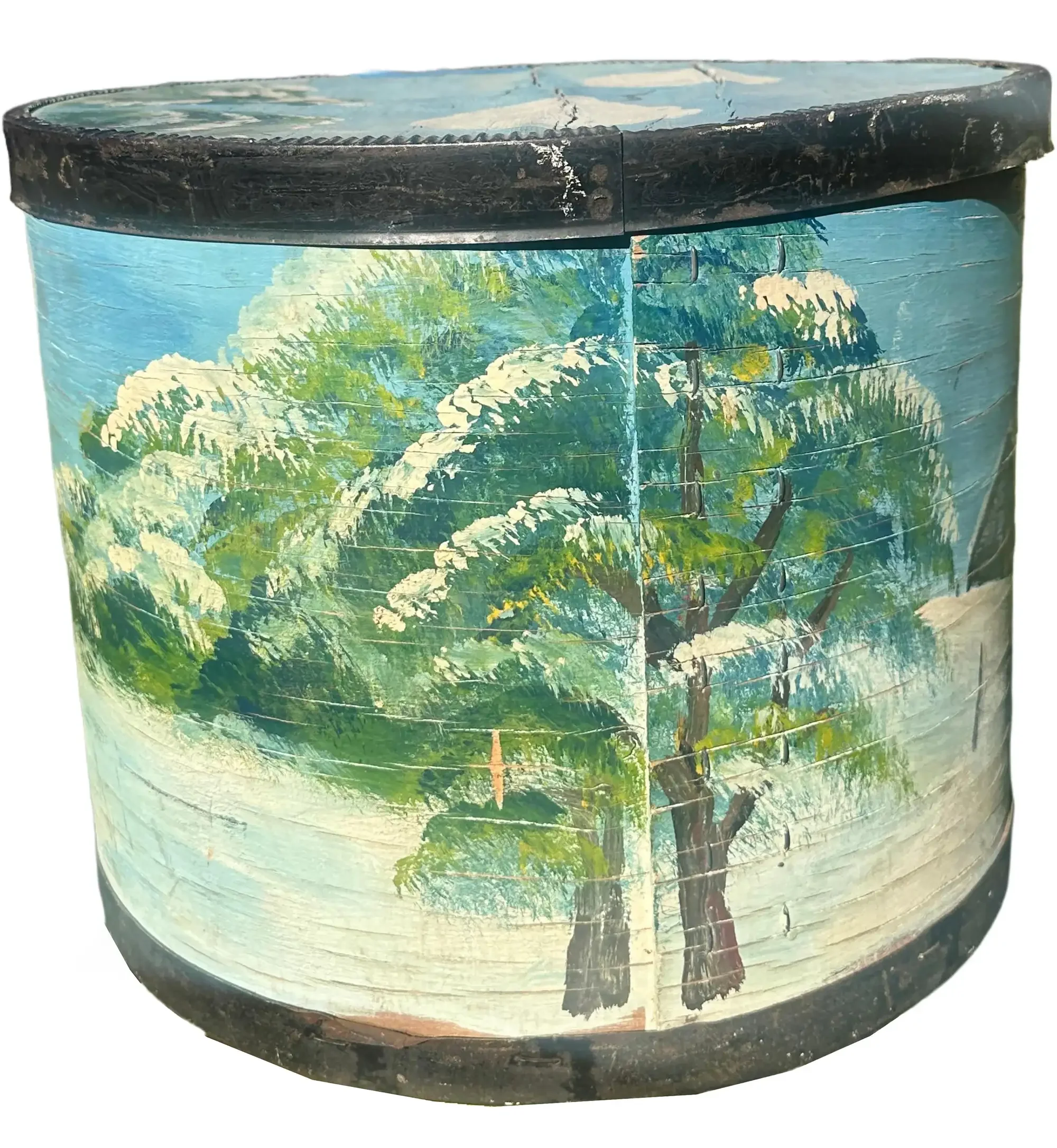 19th-Century Painted Wooden Bandbox