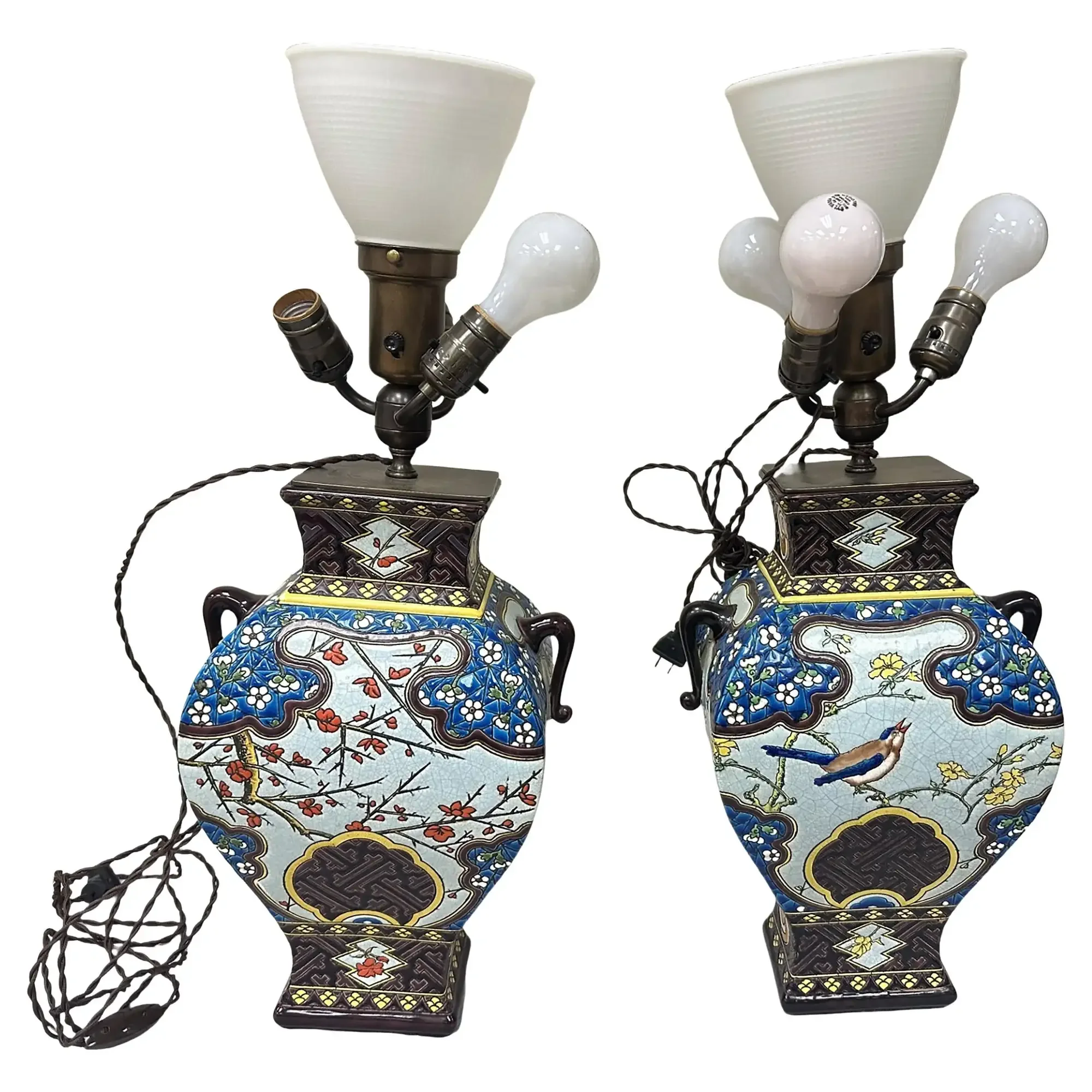 Pair of Polychrome Porcelain Table Lamps