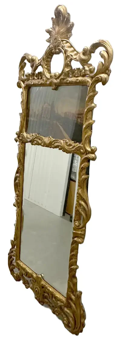 Rococo–Style Trumeau Mirror with Painted Cityscape