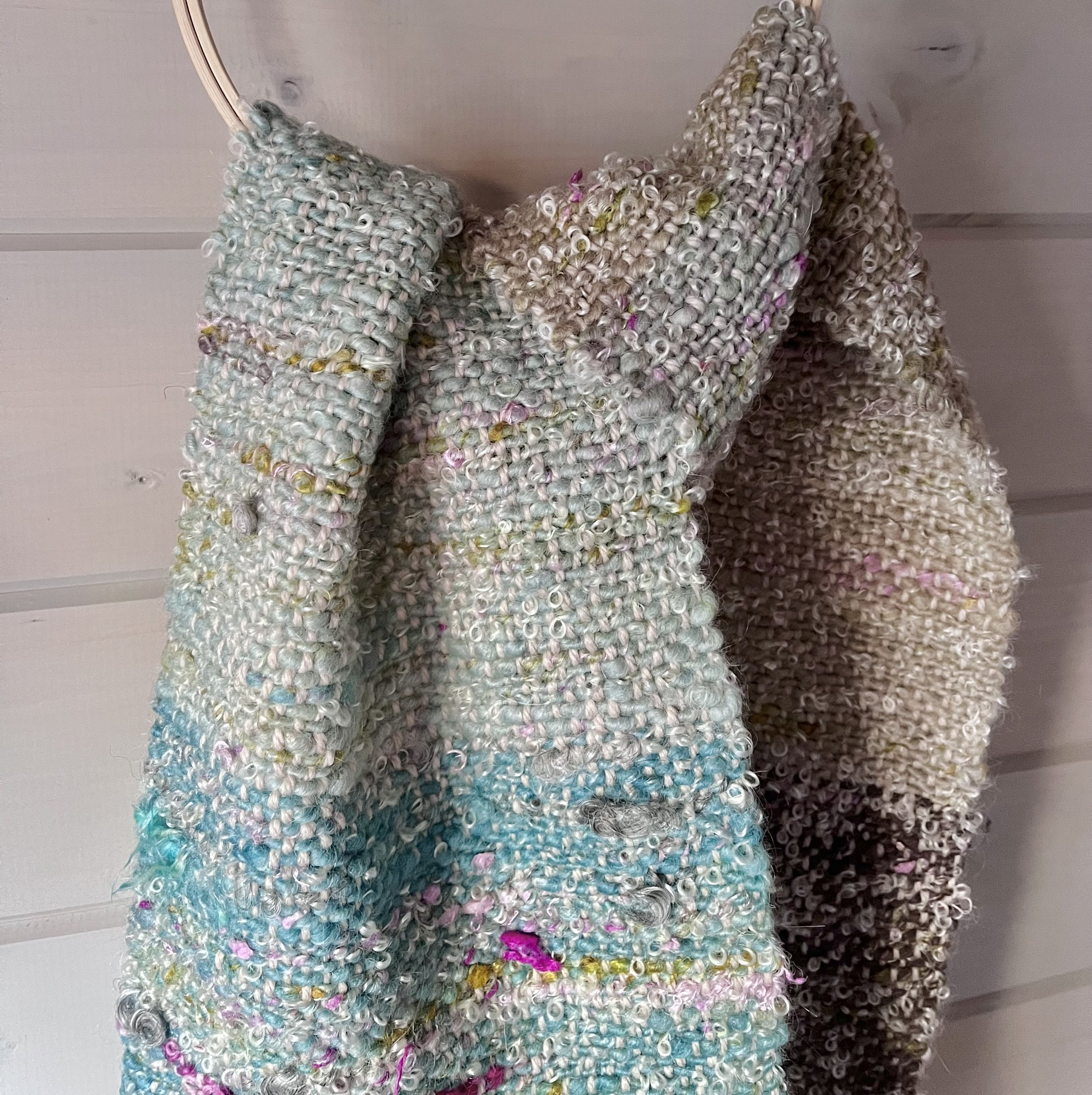 Hand Woven Scarf using Hand Spun Wool Art Yarn, Woven on Rigid Heddle Loom. 122/20cm.