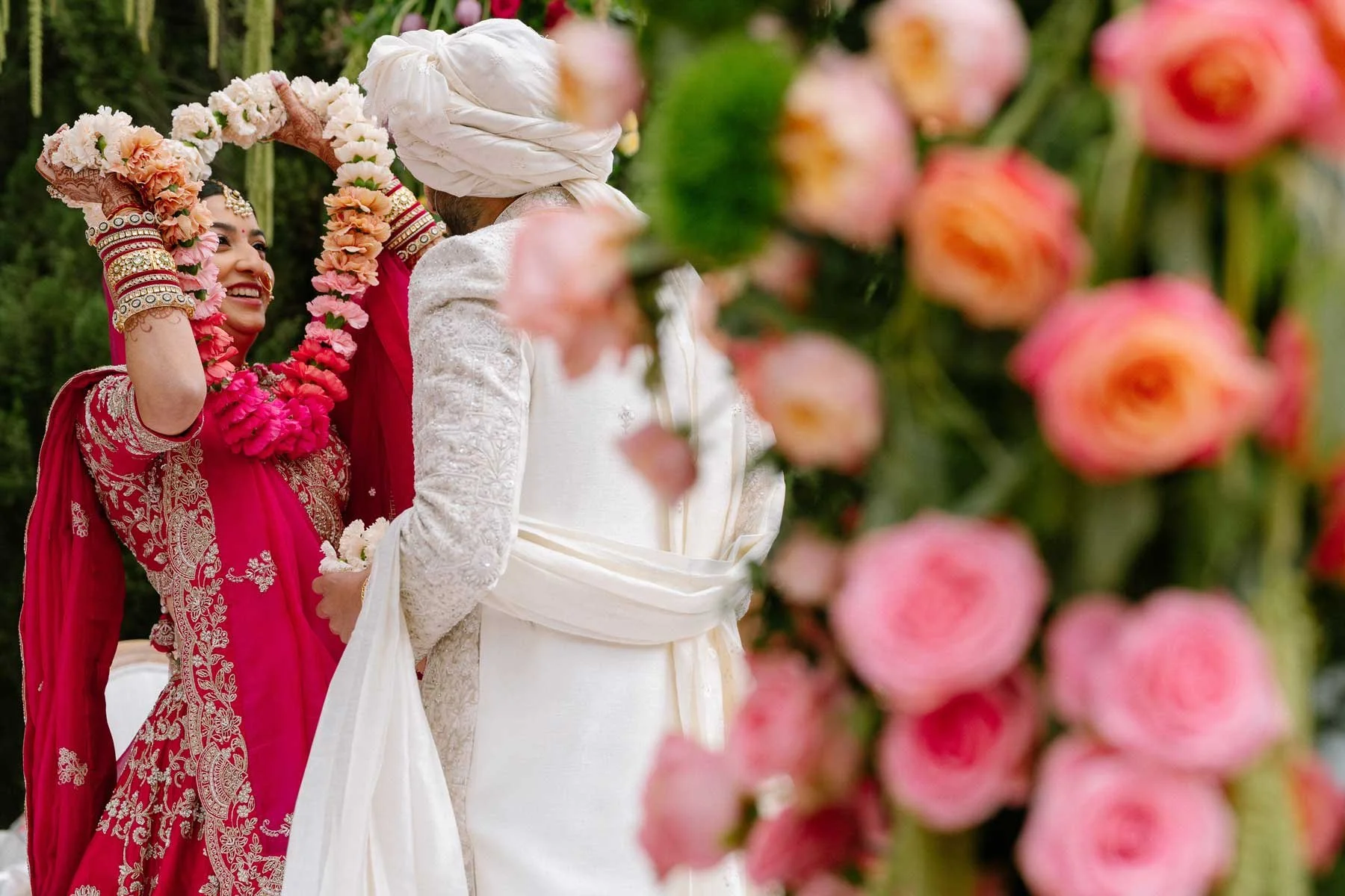 the varmala at a hindu destination wedding in spain
