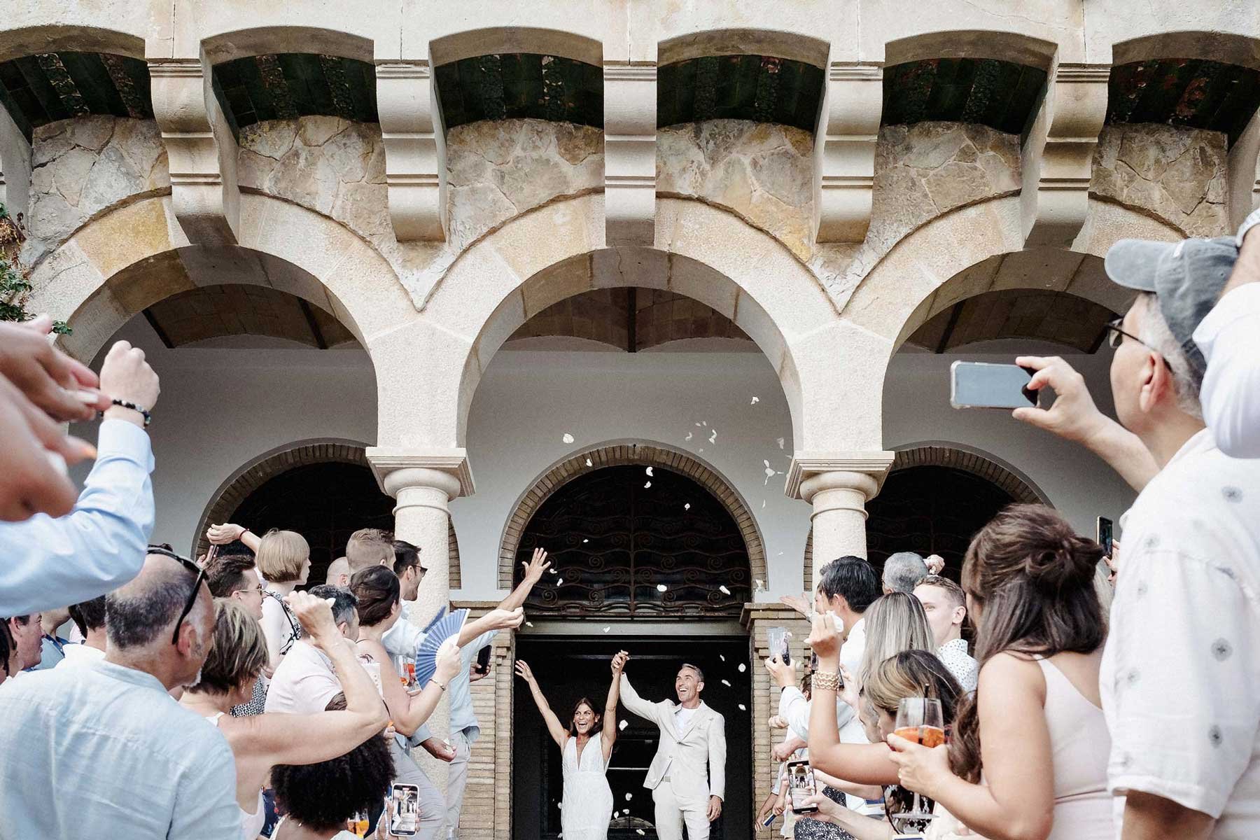 bride and groom right after their intimate wedding at xalet del nin