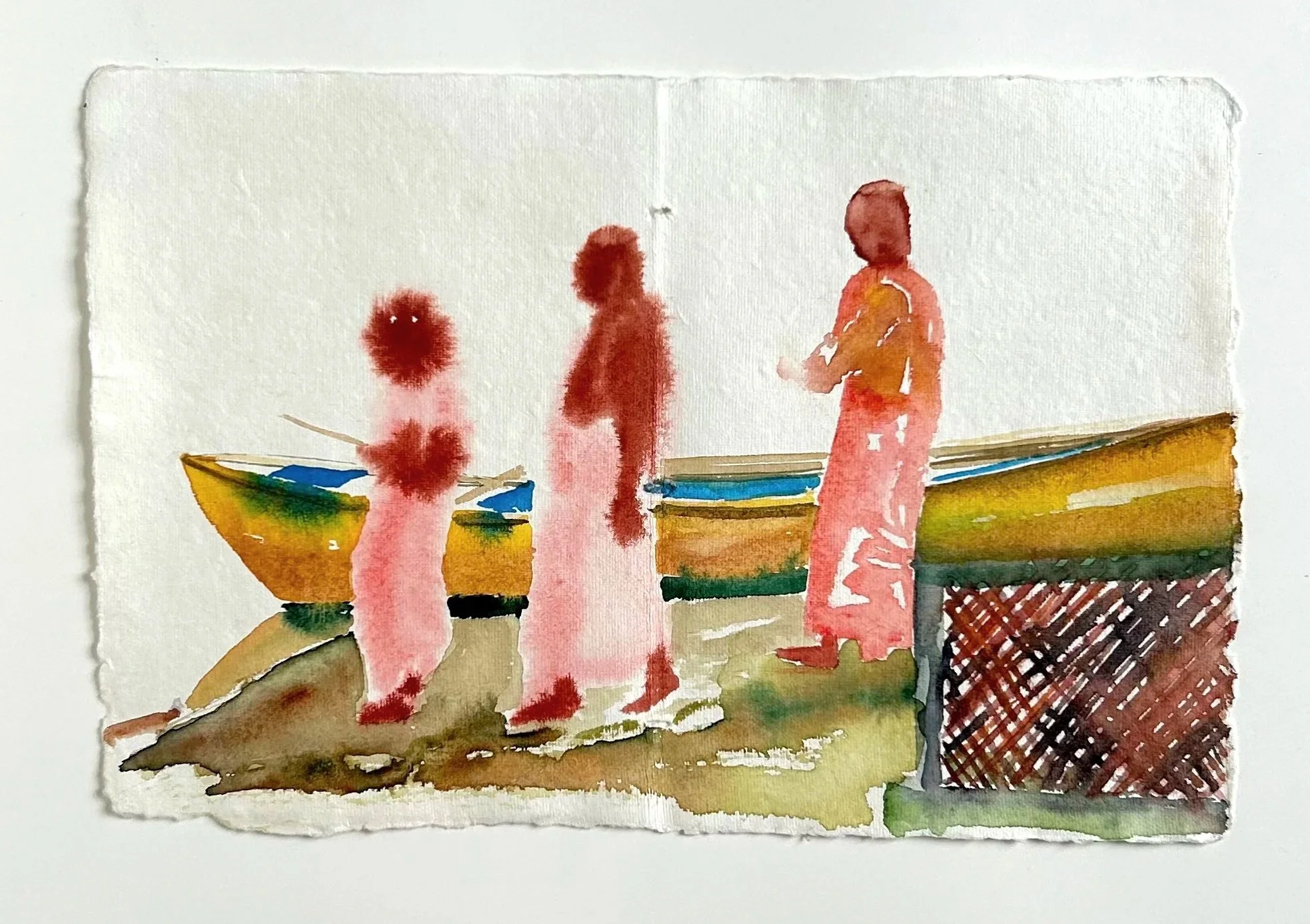 Pilgrims in Gokarna, 2024,
Watercolours on paper,
20 x 31 cm