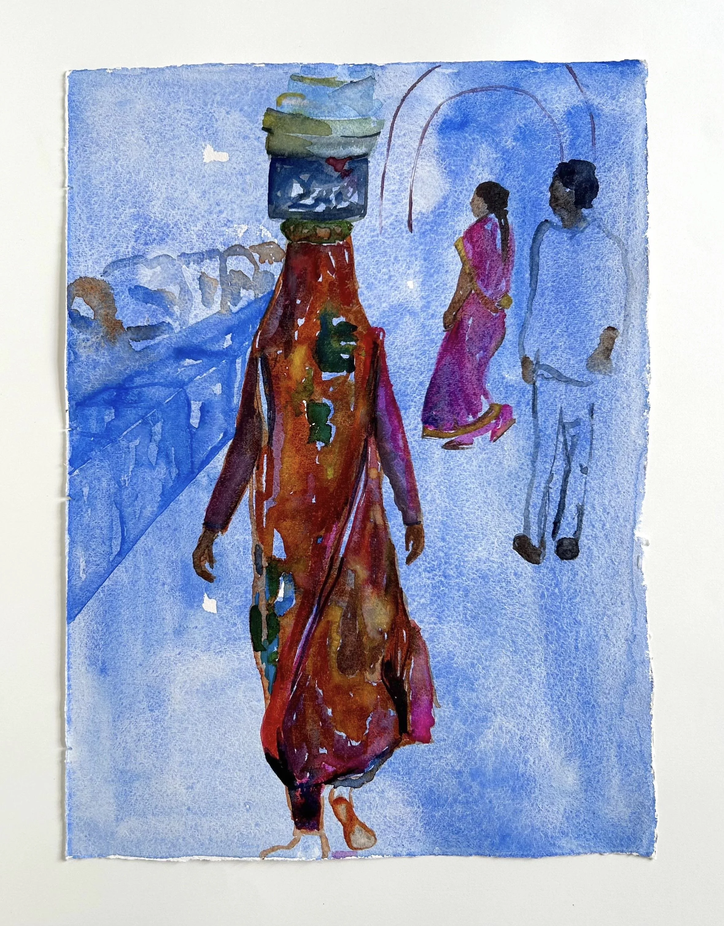 Figures in cobalt blue, 2024, Watercolours on paper,
38 x 28 cm