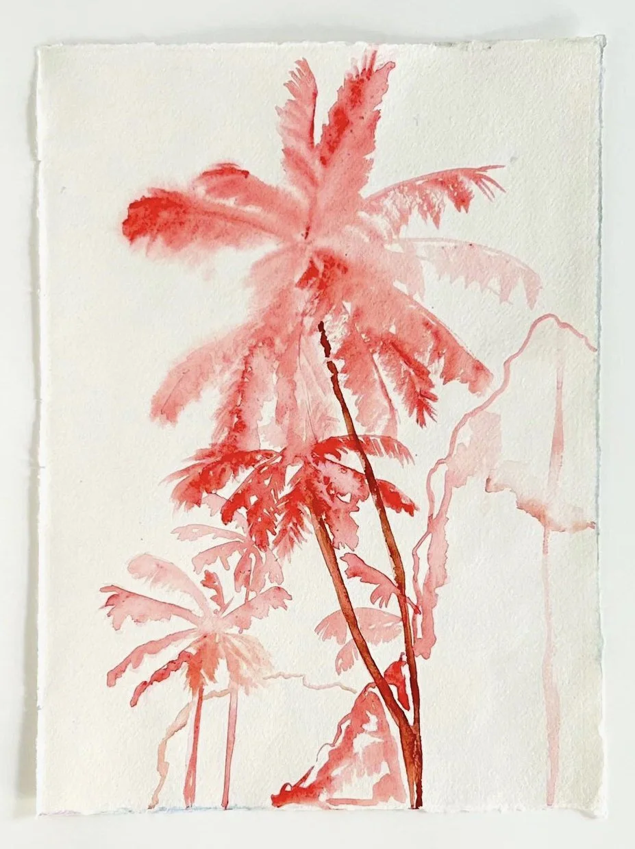 Palm trees in Rose Dore, 2024, Watercolours on paper,
38 x 28 cm