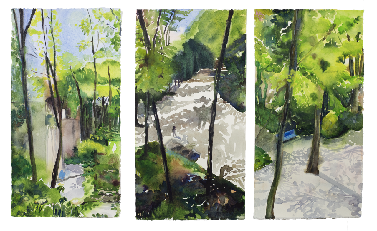 Jardins dels Alemanys, 2023,
3 Watercolours on paper,
38 х 20 сm each
