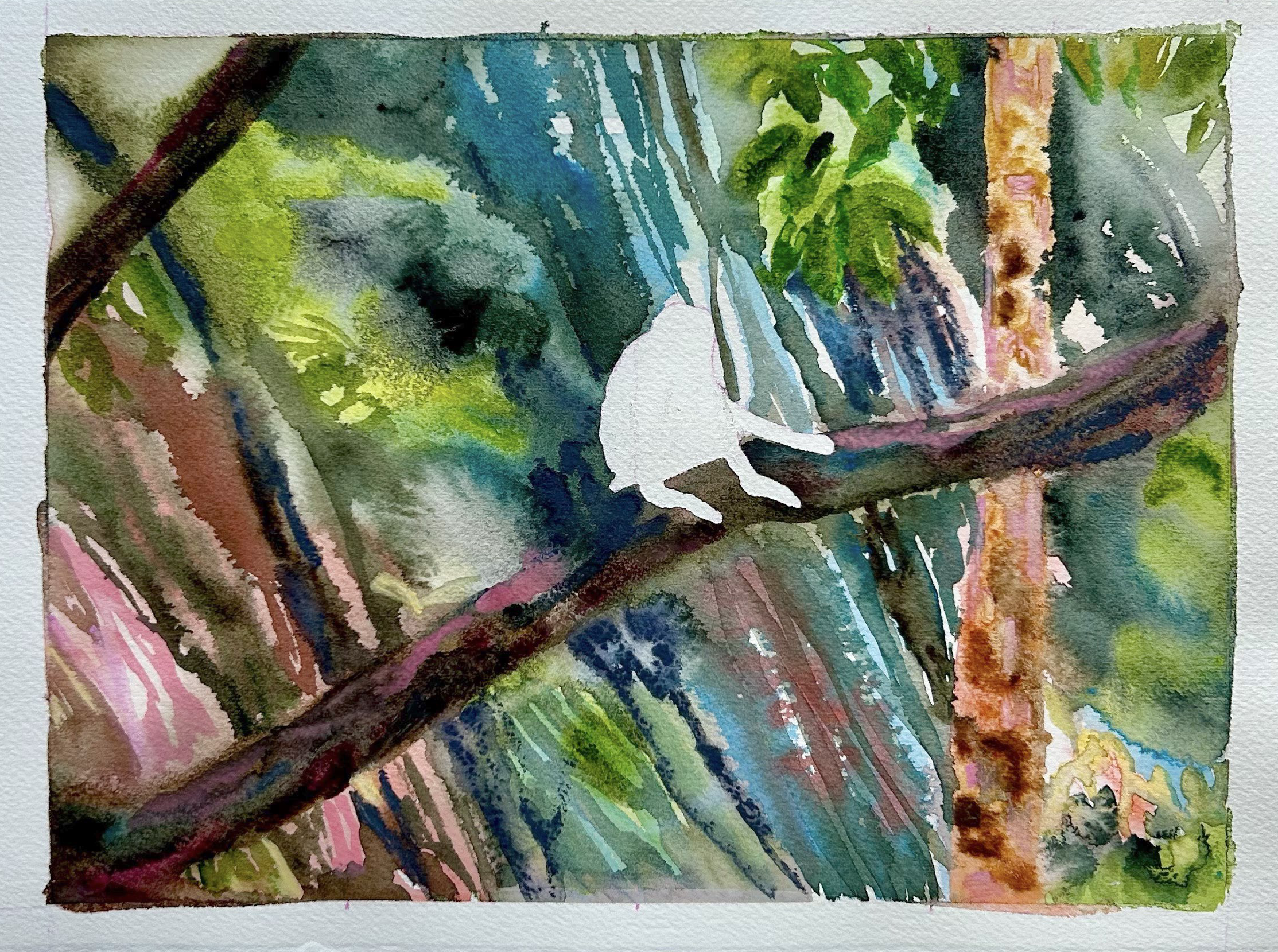 White monkey, 2025, Watercolours on paper,
25 х 32 сm