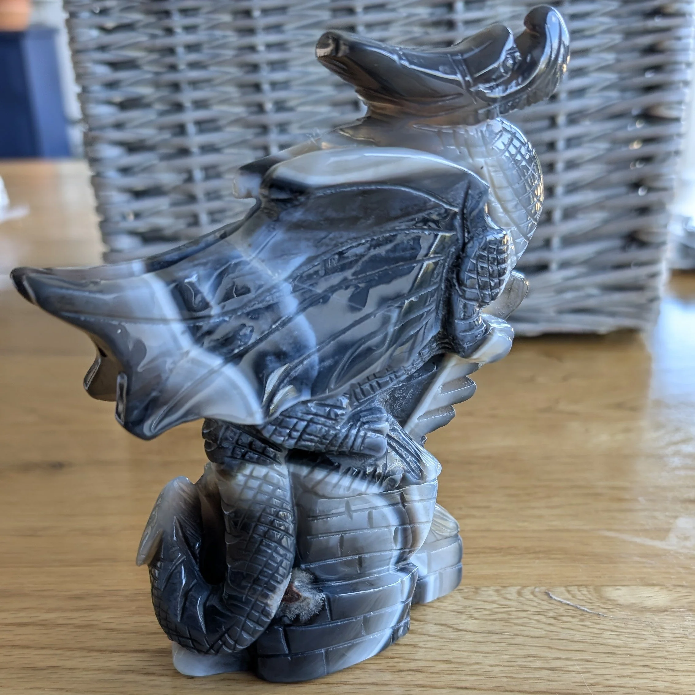 Hand-Carved Banded Agate Gemstone Dragon