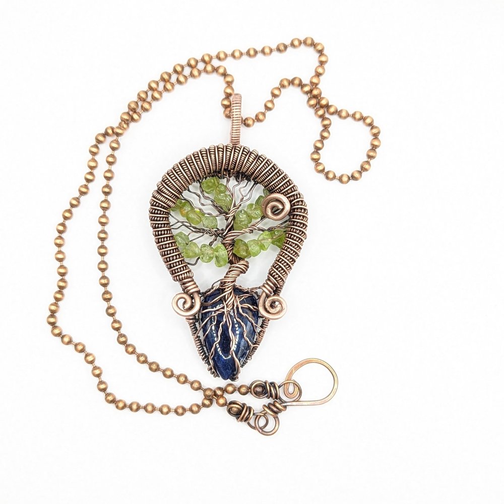 Sodalite and Peridot Tree of Life Wire Wrapped Copper Pendant
